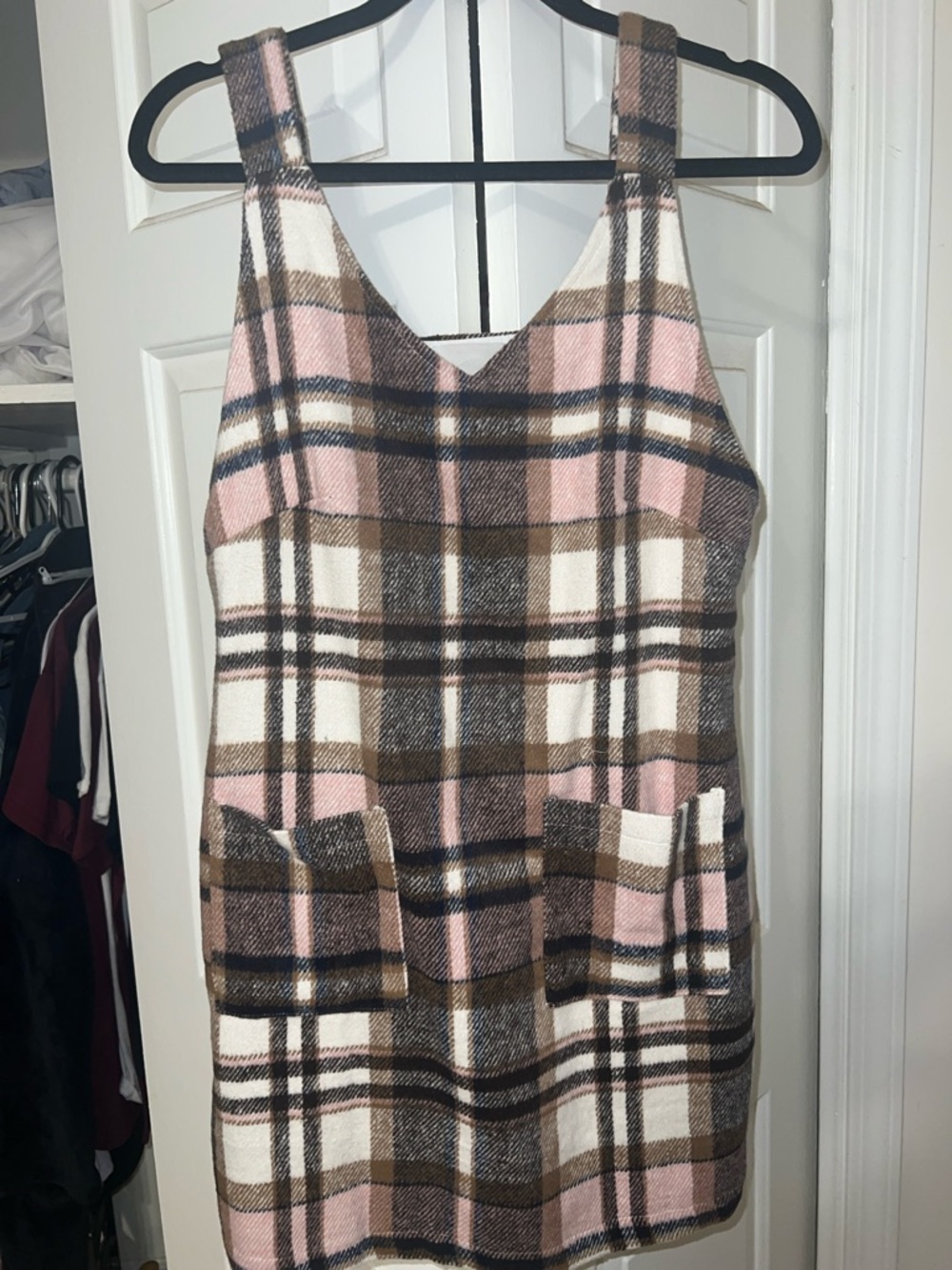 Plaid Dress in Pink, Brown & Cream